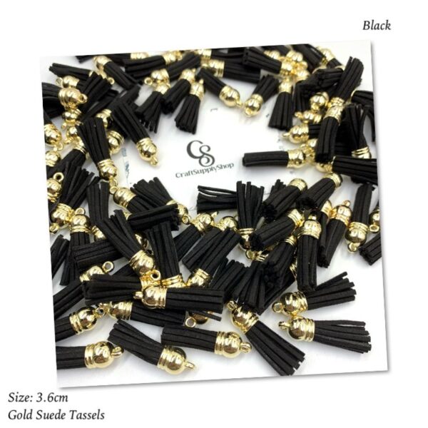 Black 3.6cm Suede Gold Cap Tassels