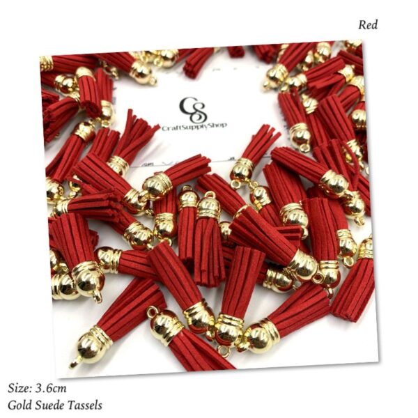 Red 3.6cm Suede Gold Cap Tassels