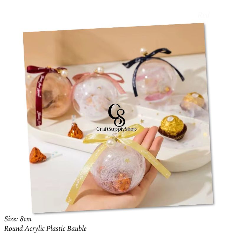 Clear Plastic Christmas Baubles - 8cm Fillable Ornaments - DIY Transparent Christmas Decorations