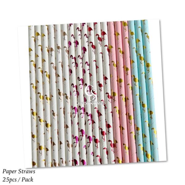 Metallic Flamingo Paper Straws