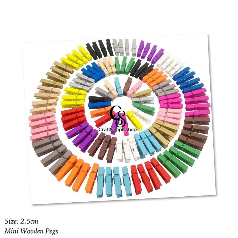 Mini Coloured Wooden Pegs (7) Mini Natural Wooden Clothespins Twine, 50pcs, Peg Pin Craft Clips for Scrapbooking, Arts & Crafts, Hanging Photos (Assorted Colors)