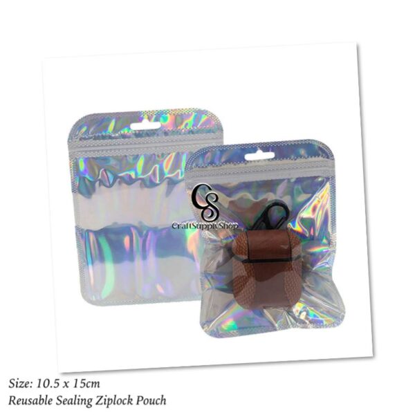 Holographic Mylar Bags Resealable Odor Proof Bags Holographic Packaging Pouch Bag with Clear Window for Food Storage Eyelash Jewelry Candy Electronics Storage, cables