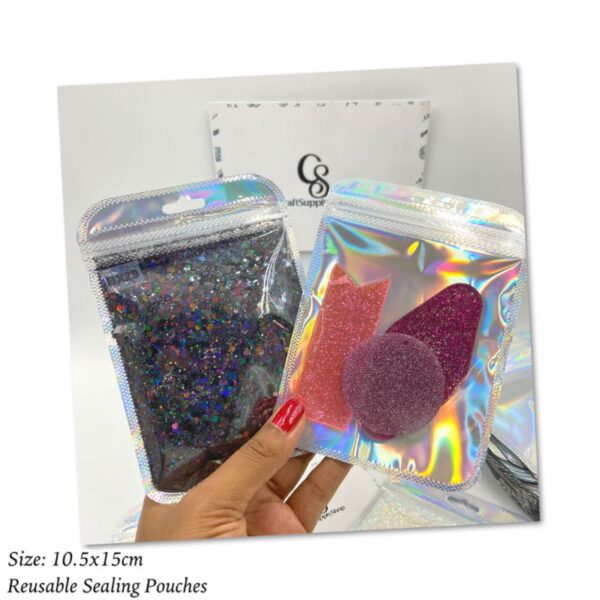 Holographic Ziplock Bags, Reusable Foil Sample Bags for Packaging, Resealable Aluminum Mylar Bags, Clear Foil Pouches for packaging or Storage