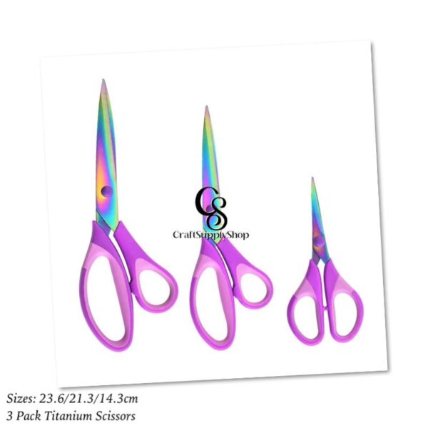 3pc Set Titanium Scissors 23.6cm 21.3cm 14.3cm