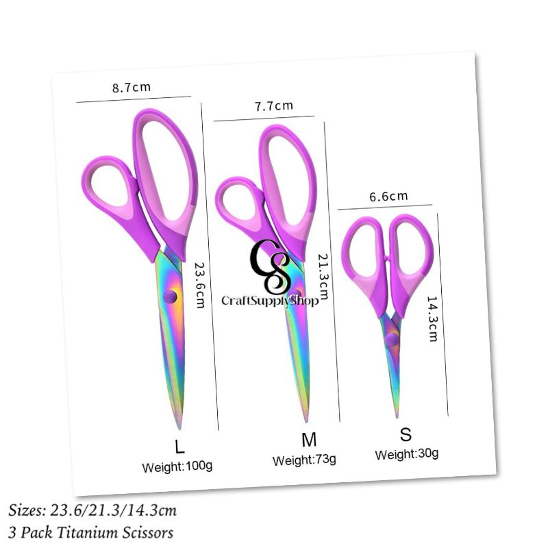 3pc Set Titanium Scissors 23.6cm 21.3cm 14.3cm