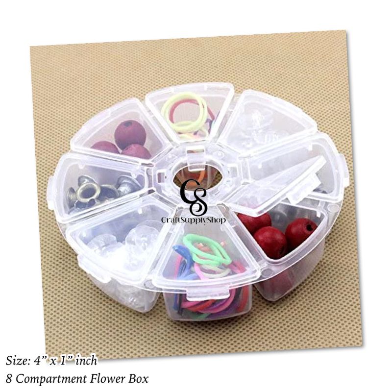 8 Grid Compartment flower beads box (1) 8 Removable Grid Compartment Clear Round Plastic Storage Box, Jewelry and Crafts Organizer Container with Adjustable Dividers