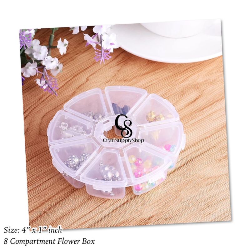 8 Removable Grid Compartment Clear Round Plastic Storage Box, Jewelry and Crafts Organizer Container with Adjustable Dividers 8-Compartment Clear Plastic Round Jewelry Organizer