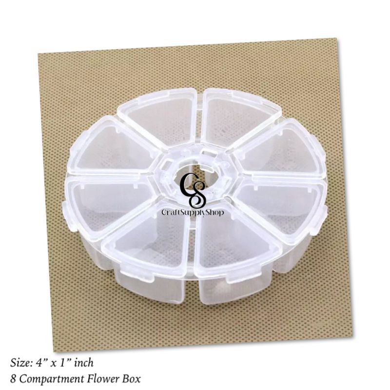 8 Grid Display Compartment Round Box (2) 8 Removable Grid Compartment Clear Round Plastic Storage Box, Jewelry and Crafts Organizer Container with Adjustable Dividers
