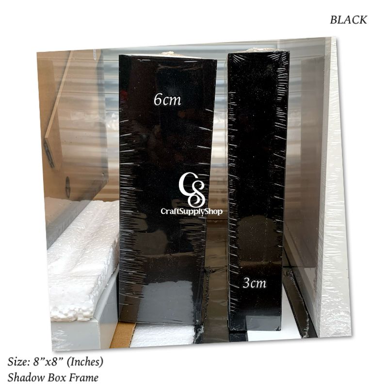 8x8 Shadow Box Frame - 6cm (4) 8x8 Shadow Box Picture Frame with Real Glass Deep Wood Memory Box Display case for Flowers, Ticket, Memorabilia, Keepsake, Medal, Art and Photos - 6cm