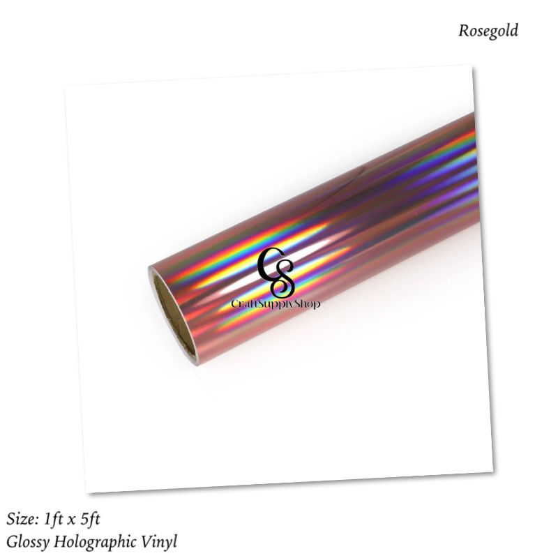 ROSE GOLD Glossy Rainbow Holographic Chrome Vinyl Bubble Free Rainbow Holographic Adhesive Craft Vinyl 1ftx5ft