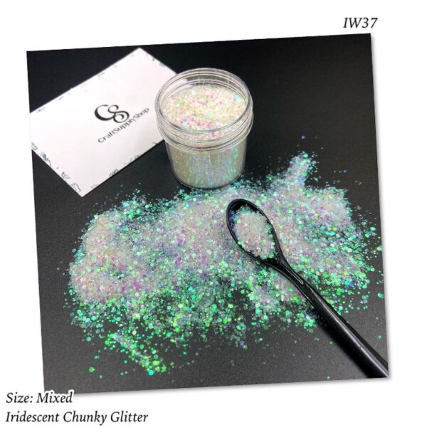 IW37 White iridescent chunky glitter