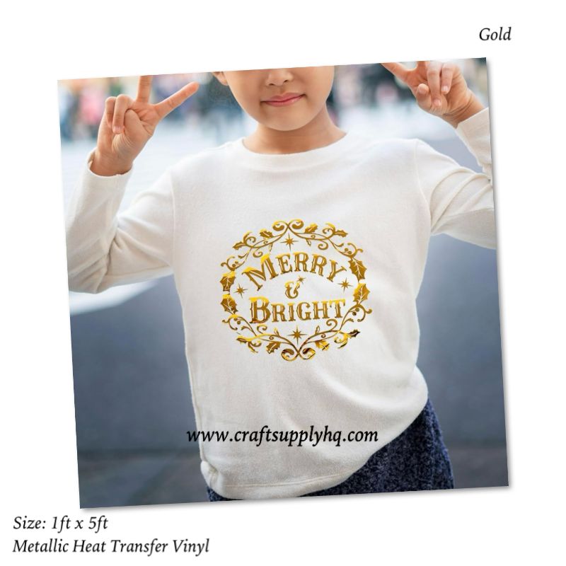 Metallic Gold HTV Vinyl Iron On Soft PU (1) Heat Transfer Vinyl Iron On Vinyl Metallic HTV 12" x 5FT Chrome Gold HTV Vinyl for T-Shirt Garment Fabric Clothing