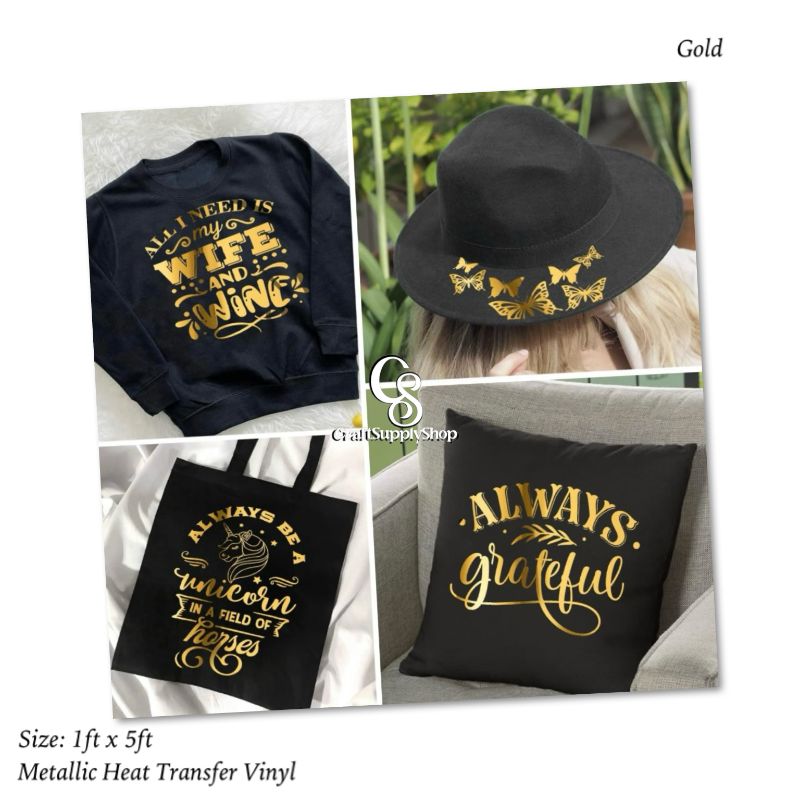 Metallic Gold HTV Vinyl Iron On Soft PU (10) Heat Transfer Vinyl Iron On Vinyl Metallic HTV 12" x 5FT Chrome Gold HTV Vinyl for T-Shirt Garment Fabric Clothing