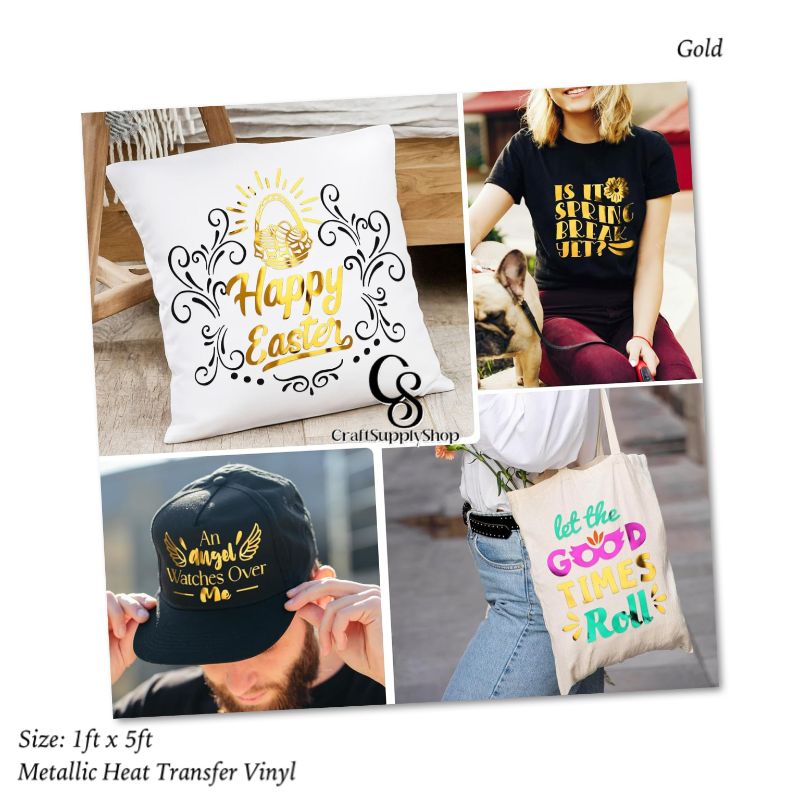 Metallic Gold HTV Vinyl Iron On Soft PU (2) Heat Transfer Vinyl Iron On Vinyl Metallic HTV 12" x 5FT Chrome Gold HTV Vinyl for T-Shirt Garment Fabric Clothing