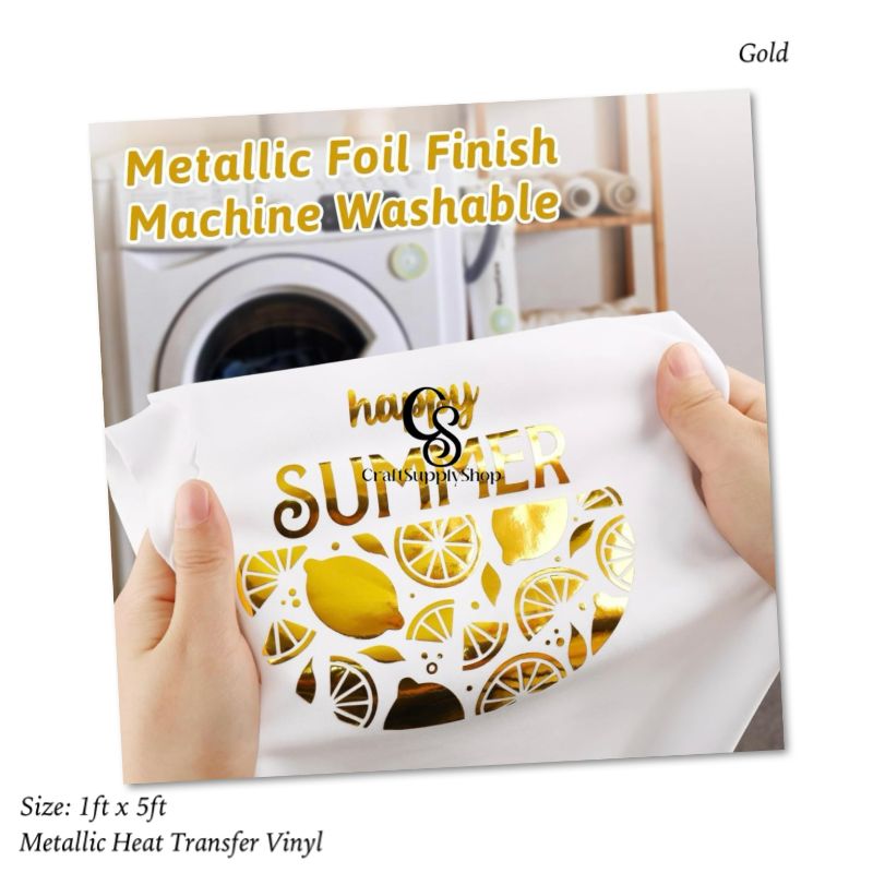 Metallic Gold HTV Vinyl Iron On Soft PU (6) Heat Transfer Vinyl Iron On Vinyl Metallic HTV 12" x 5FT Chrome Gold HTV Vinyl for T-Shirt Garment Fabric Clothing