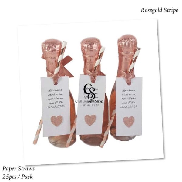 Metallic Rosegold Stripe Paper Straws