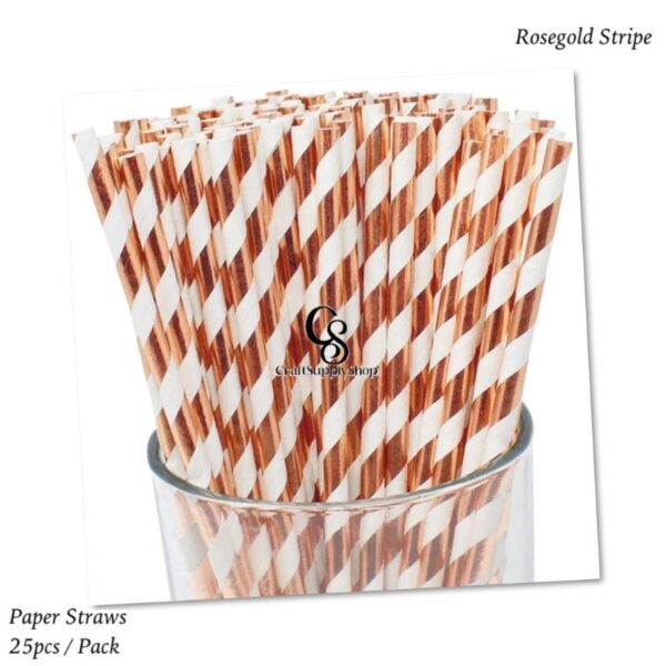 Metallic Rosegold Stripe Paper Straws