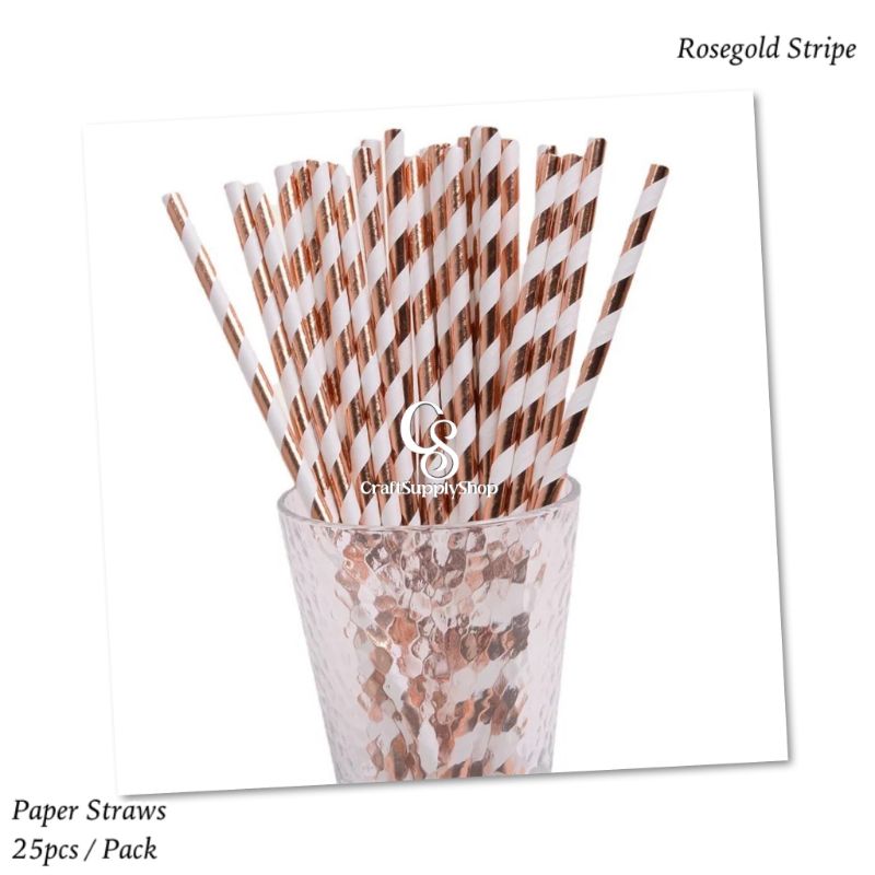 Metallic Rosegold Stripe Paper Straws