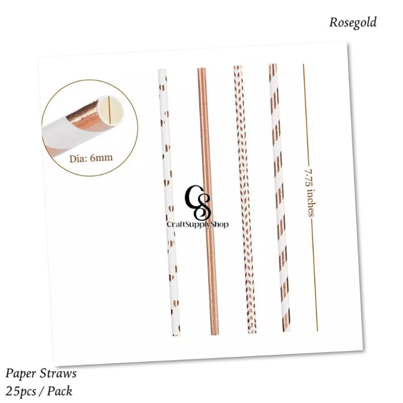 Metallic Rosegold Stripe Paper Straws