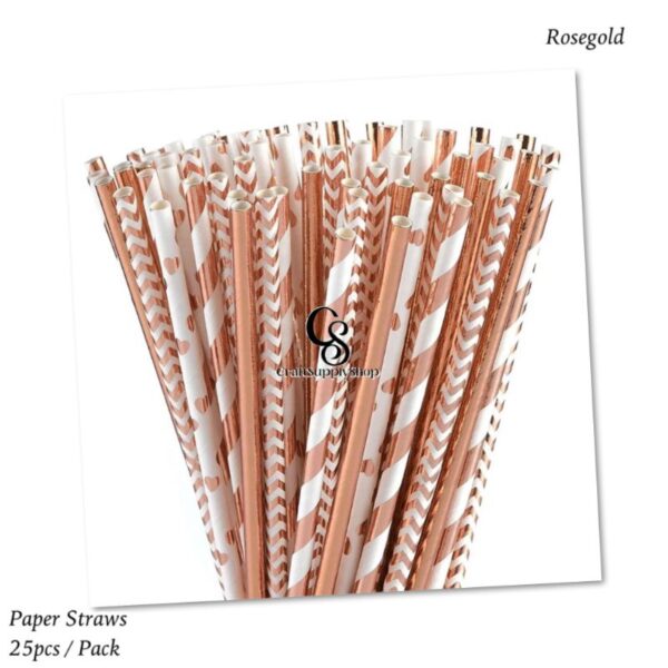 Metallic Rosegold Stripe Paper Straws