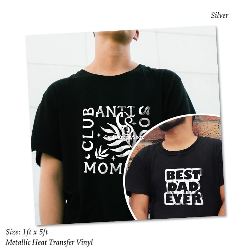 Metallic Silver HTV Vinyl Iron On Soft PU (2) Heat Transfer Vinyl Iron On Vinyl Metallic HTV 12" x 5FT Chrome Gold HTV Vinyl for T-Shirt Garment Fabric Clothing