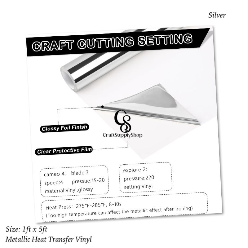 Metallic Silver HTV Vinyl Iron On Soft PU (4) Heat Transfer Vinyl Iron On Vinyl Metallic HTV 12" x 5FT Chrome Gold HTV Vinyl for T-Shirt Garment Fabric Clothing