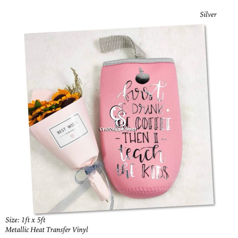 Metallic Silver HTV Vinyl Iron On Soft PU (6) Heat Transfer Vinyl Iron On Vinyl Metallic HTV 12" x 5FT Chrome Gold HTV Vinyl for T-Shirt Garment Fabric Clothing