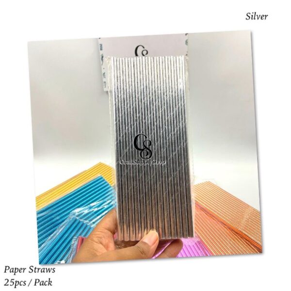 Metallic Silver Paper Straws