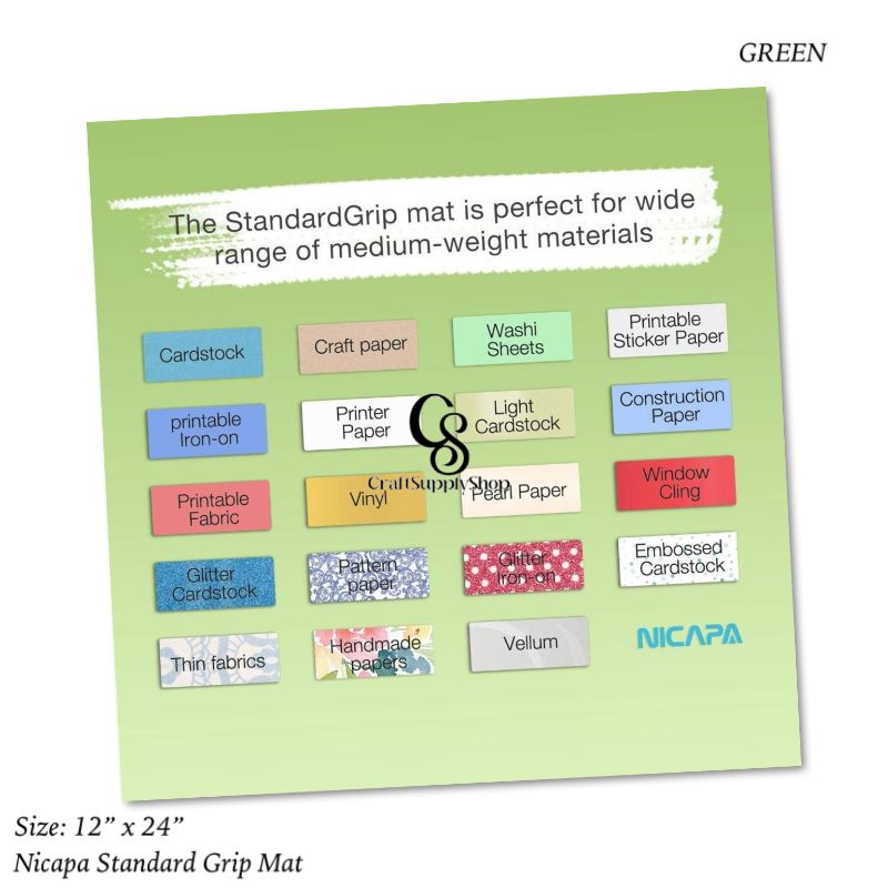 Nicapa 12×24 Standard Grip Cutting Mat – Green (4) Nicapa Green Cricut Cutting Mats