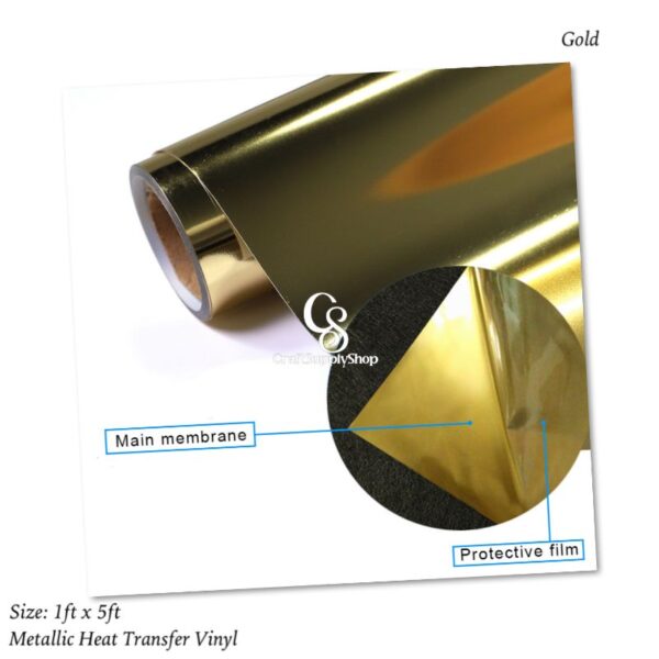 Craft Supply SHop Heat Transfer Vinyl Gold Iron On Vinyl Metallic HTV 12" x 12FT Chrome HTV Vinyl for T-Shirt Garment Fabric Clothing