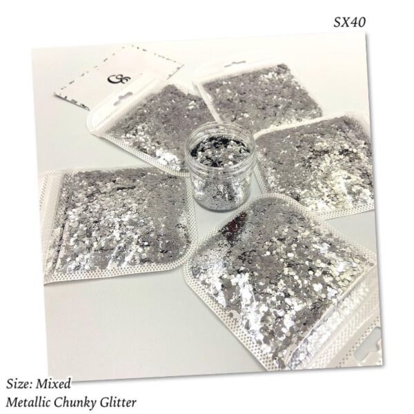 SX40 Silver mixed metallic chunky glitter