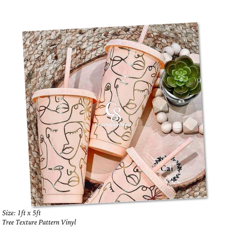 Texture Vinyl - Tree pattern (13) Gold Tree Texture Adhesive Vinyl Roll 12" x5ft Permanent Craft Vinyl for cricut, Metallic foil Vinyl Sticker for Crafts Vinyl Cutter, for Cup Decor, Home Decor