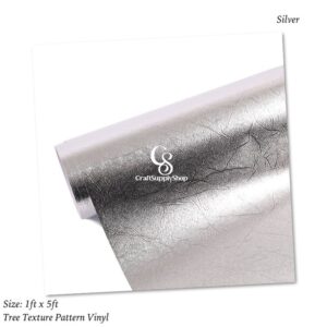Silver Textured Metallic Vinyl - Tree pattern