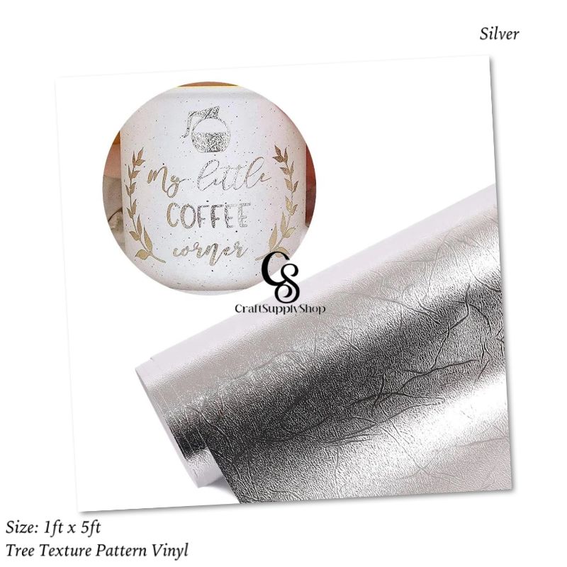 Texture Vinyl - Tree pattern Silver Silver Textured Metallic Vinyl - Tree pattern