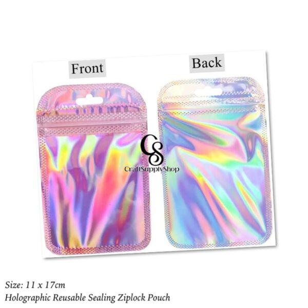 Holographic Mylar Bags Resealable Odor Proof Bags Holographic Packaging Pouch Bag with Clear Window for Food Storage Eyelash Jewelry Candy Electronics Storage, cables