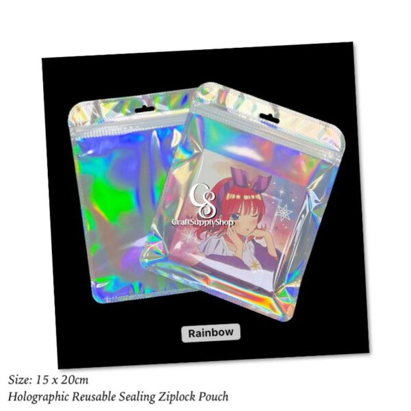 Smell Proof Silver Holographic Mylar Bags Resealable Odor Proof Bags Holographic Packaging Pouch Bag with Clear Window for Food Storage Eyelash Jewelry Candy Electronics Storage