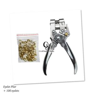 Eyelet Hole Punch Pliers Kit with 100 Eyelets - Hollow Grommet Portable Handheld Grommet Eyelet Setting Tools for Card Paper Canvas