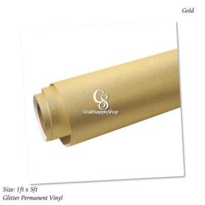 Gold Shimmer Permanent Vinyl for Cricut, Gold Glitter Vinyl Permanent Rolls - 12" x 8 FT Adhesive Vinyl Roll for Cricut, Silhouette, Cameo, Signs, Scrapbooking, Craft, Die Cutters (Gold)