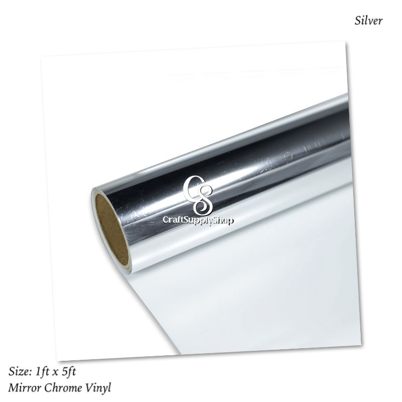 Chrome Mirror Metallic Vinyl Bubble Free 12"x5ft, Permanent Adhesive Vinyl Roll for Signs Lettering
