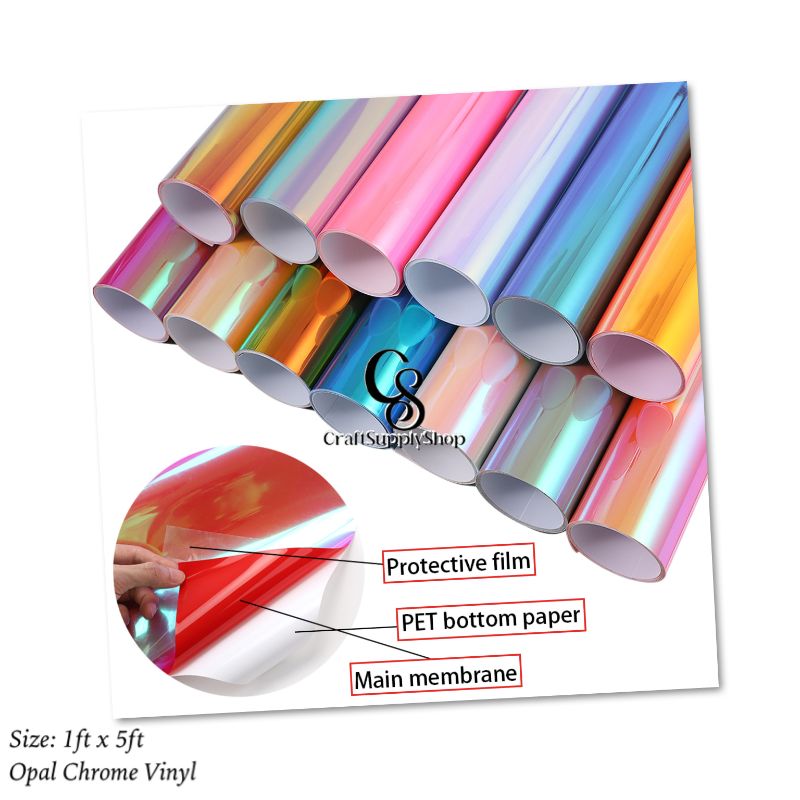 Opal Chrome Permanent Adhesive Vinyl (1) Holographic Vinyl Permanent Opal Vinyl for Cricut - 12" x 5 Ft Adhesive Vinyl Roll for All Vinyl Cutters