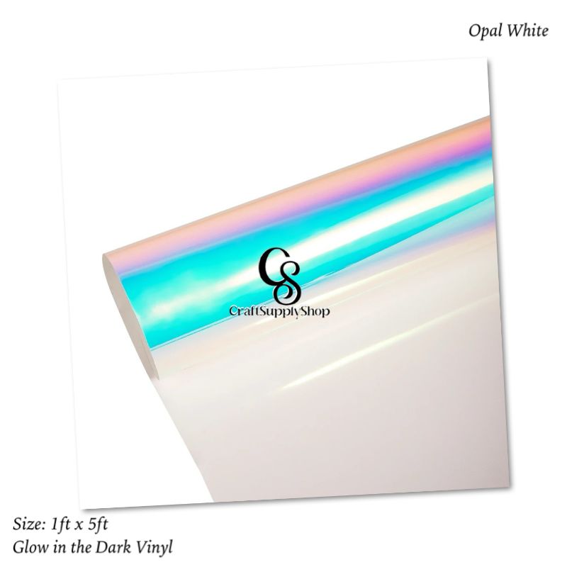 Opal White Glow in the Dark Permanent Adhesive Vinyl (2) Glow in The Dark Permanent Adhesive Vinyl Holographic Iridescent Vinyl Opal White Glow Green for Wrap,Stickers,Decal,Lettering,12"x5ft