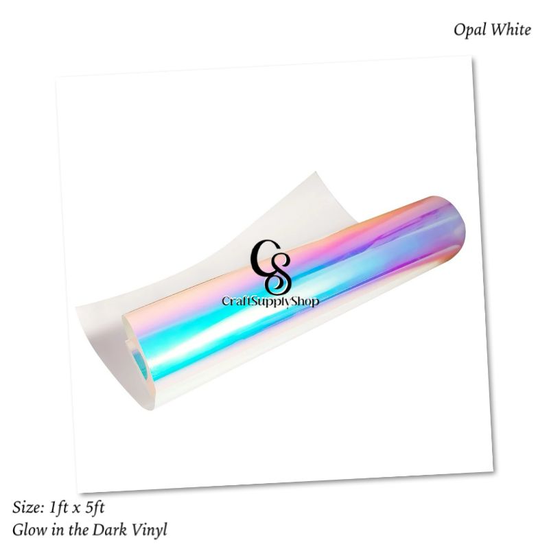 Opal White Glow in the Dark Permanent Adhesive Vinyl (3) Glow in The Dark Permanent Adhesive Vinyl Holographic Iridescent Vinyl Opal White Glow Green for Wrap,Stickers,Decal,Lettering,12"x5ft