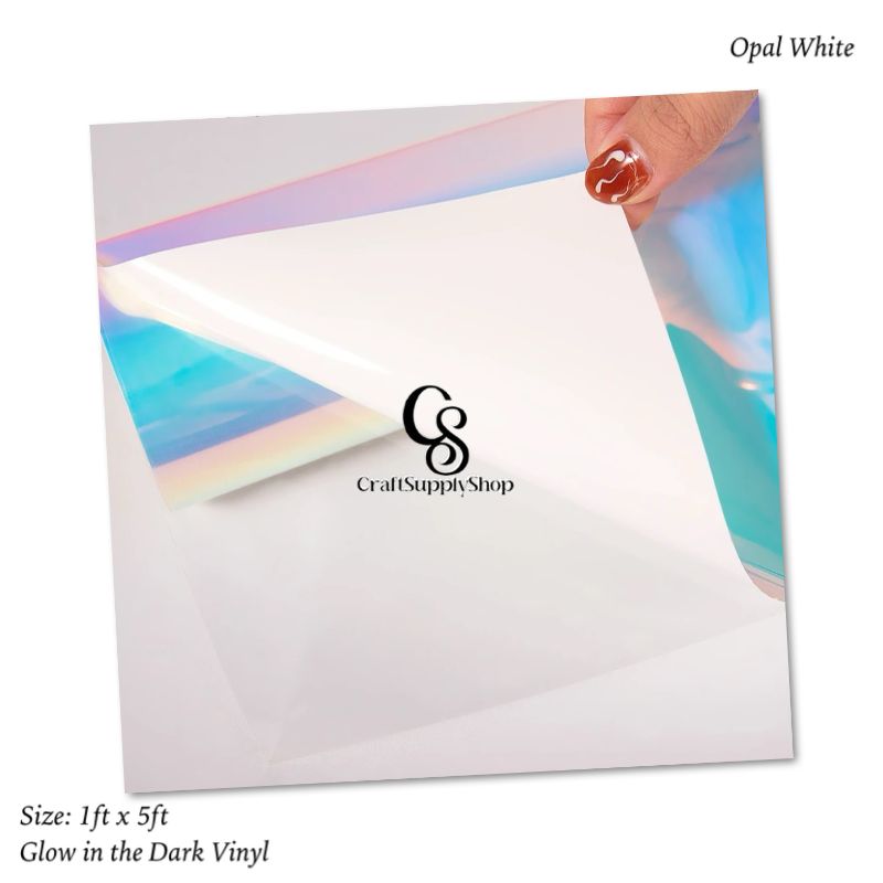 Opal White Glow in the Dark Permanent Adhesive Vinyl (5) Glow in The Dark Permanent Adhesive Vinyl Holographic Iridescent Vinyl Opal White Glow Green for Wrap,Stickers,Decal,Lettering,12"x5ft
