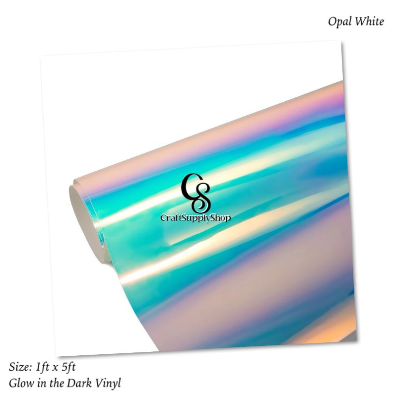 Opal White Glow in the Dark Permanent Adhesive Vinyl (6) Glow in The Dark Permanent Adhesive Vinyl Holographic Iridescent Vinyl Opal White Glow Green for Wrap,Stickers,Decal,Lettering,12"x5ft
