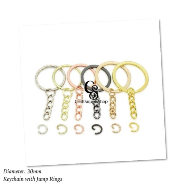 Round flat 30mm Key Ring with Jump Rings, Split Key Ring with Chain, Split Key Chain Ring Parts with Open Jump Ring Connector (2)