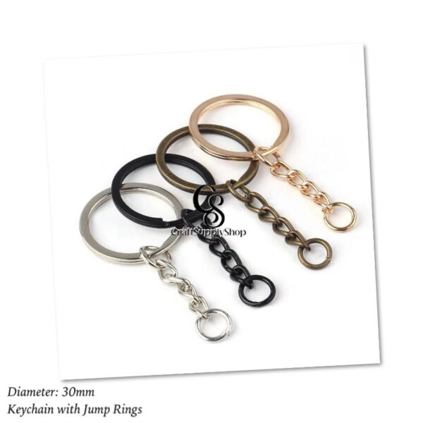 Round flat 30mm Key Ring with Jump Rings, Split Key Ring with Chain, Split Key Chain Ring Parts with Open Jump Ring Connector