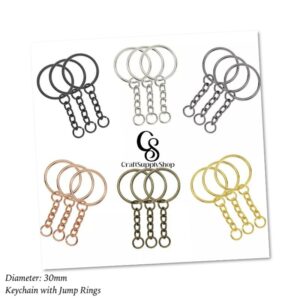 Round flat 30mm Key Ring with Jump Rings, Split Key Ring with Chain, Split Key Chain Ring Parts with Open Jump Ring Connector (4)