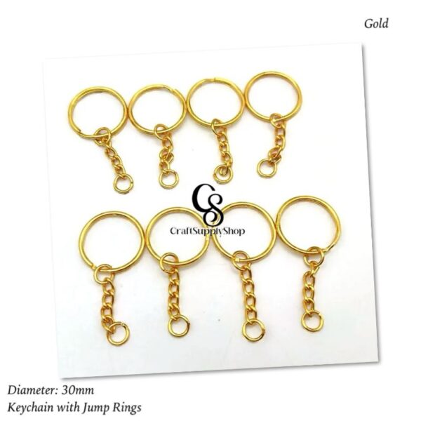 GOLD Round flat 30mm Key Ring with Jump Rings, Split Key Ring with Chain, Split Key Chain Ring Parts with Open Jump Ring Connector