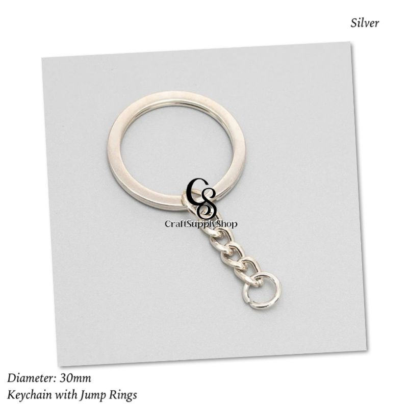 Round flat 30mm Key Ring with Jump Rings, Split Key Ring with Chain, Split Key Chain Ring Parts with Open Jump Ring Connector (8) SILVER Round flat 30mm Key Ring with Jump Rings, Split Key Ring with Chain, Split Key Chain Ring Parts with Open Jump Ring Connector