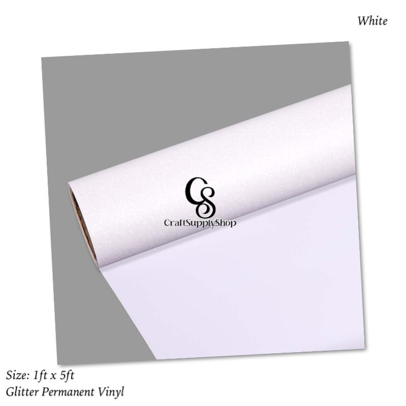 White Glitter Permanent Adhesive Vinyl (1) White Shimmer Permanent Vinyl for Cricut, Gold Glitter Vinyl Permanent Rolls - 12" x 8 FT Adhesive Vinyl Roll for Cricut, Silhouette, Cameo, Signs, Scrapbooking, Craft, Die Cutters